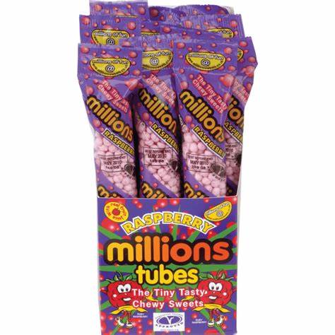 Raspberry Flavour Tubes (MILLIONS) 12 Count