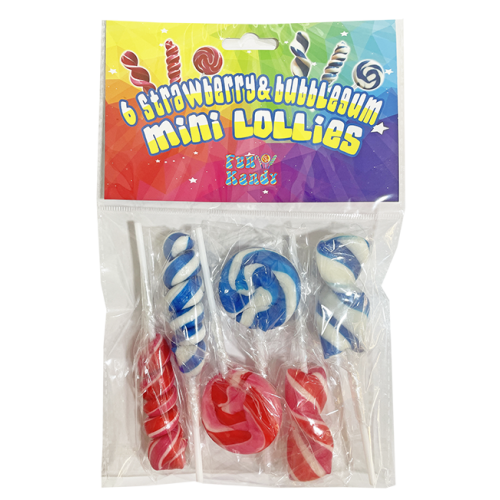 Fun Kandy Mini Lollies Strawberry & Bubblegum 6x17g